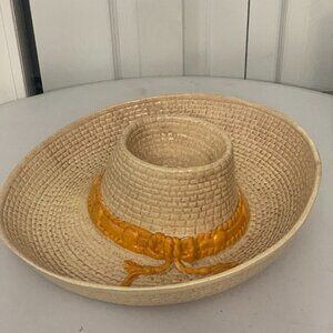 WHITTIER POTTERY SOMBRERO HAT CHIPS AND DIP SERVING PLATTER - VINTAGE!